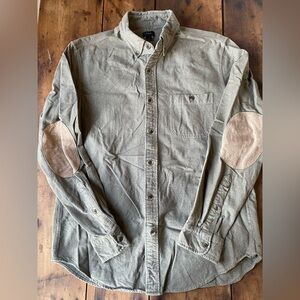 J. Crew Olive Green Shirt Jacket with Tan Elbow Patches